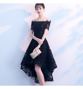 少女禮服裙一字肩短袖前短後長裙