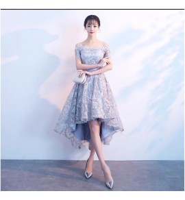 少女禮服裙一字肩短袖前短後長裙