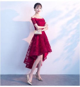 少女禮服裙一字肩短袖前短後長裙