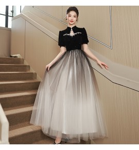 女裝禮服裙立領泡泡袖長裙