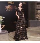 晚裝禮服裙V領宴會長裙