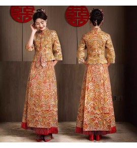 新娘龍鳳褂刺繡金色秀禾服