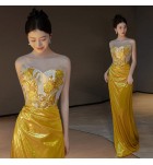 少女禮服裙抹胸亮片刺繡長裙