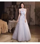 少女禮服裙掛脖流蘇露背長裙