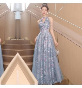少女禮服裙掛脖流蘇網紗長裙 