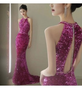少女禮服裙掛脖露背魚尾長裙