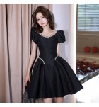 女裝禮服裙方領泡泡袖A字裙