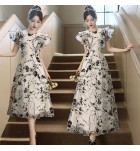 女裝禮服裙圓領花瓣袖A字裙