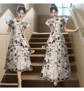 女裝禮服裙圓領花瓣袖A字裙