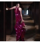 晚裝禮服裙掛脖露背長裙
