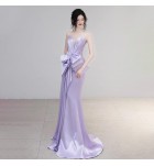 晚裝禮服裙抹胸蝴蝶結壓褶長裙
