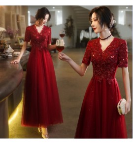 晚裝禮服裙V領敬酒服長裙