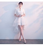 晚裝禮服裙立領聳肩五分袖前短後長裙