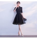 晚裝禮服裙立領聳肩五分袖短裙