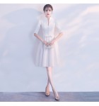 晚裝禮服裙立領聳肩五分袖短裙