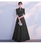 晚裝禮服裙立領聳肩五分袖長裙