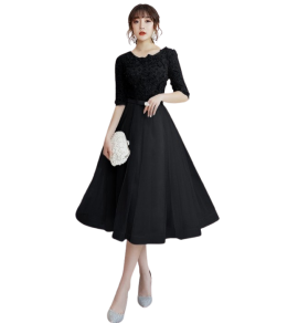 女裝禮服裙圓領中袖派對中長裙
