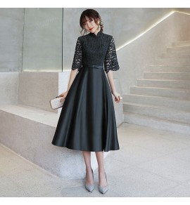 女裝禮服裙立領中袖派對中長裙