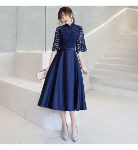 女裝禮服裙立領中袖派對中長裙