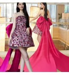 少女禮服裙抹胸閃片花朵大蝴蝶拖尾