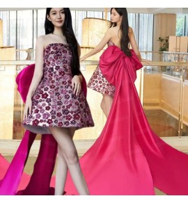 少女禮服裙抹胸閃片花朵大蝴蝶拖尾