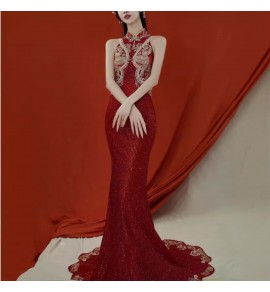 女裝禮服裙掛脖露背演出服長裙