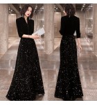 晚裝禮服V領宴會長裙 