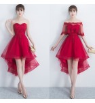 晚裝禮服一字肩宴會前短後長裙