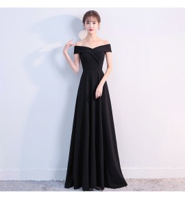 少女禮服裙一字肩宴會長裙