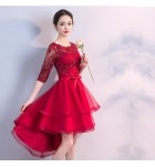 少女連身裙圓領前短後長禮服裙