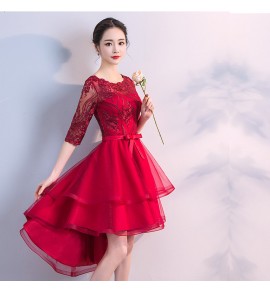 少女連身裙圓領前短後長禮服裙