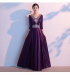 少女禮服裙V領釘珠合唱團長裙