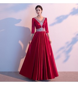 少女禮服裙V領釘珠合唱團長裙