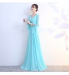 少女禮服裙V領釘珠演出長裙