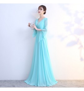 少女禮服裙V領釘珠演出長裙