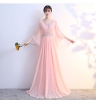 少女禮服裙V領釘珠演出長裙