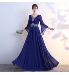 少女禮服裙V領釘珠演出長裙