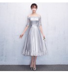 晚裝禮服裙一字肩派對中長裙