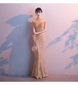 晚裝禮服裙小立領魚尾長裙