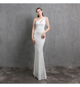 少女禮服裙單肩流蘇長裙