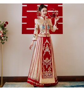 龍鳳褂刺繡泡泡袖結婚禮服