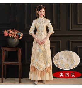 龍鳳褂香檳色中式婚紗禮服