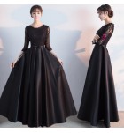 晚裝禮服裙圓領蕾絲宴會長裙