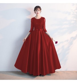 晚裝禮服裙圓領蕾絲宴會長裙