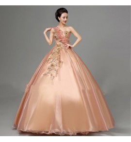 晚裝禮服裙斜單肩抹胸蓬蓬裙