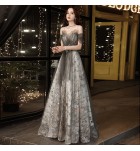 晚裝禮服裙一字肩宴會長裙