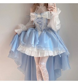 Lolita拖尾蓬蓬裙禮服蝴蝶結花朵輕禮裙