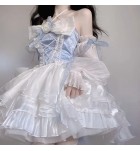 Lolita拖尾蓬蓬裙禮服蝴蝶結花朵輕禮裙