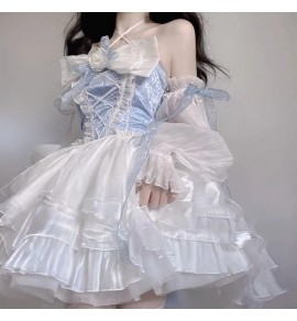 Lolita拖尾蓬蓬裙禮服蝴蝶結花朵輕禮裙