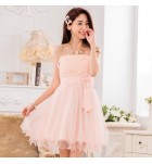 女裝蕾絲網紗姊妹裙蝴蝶結晚禮服連身裙